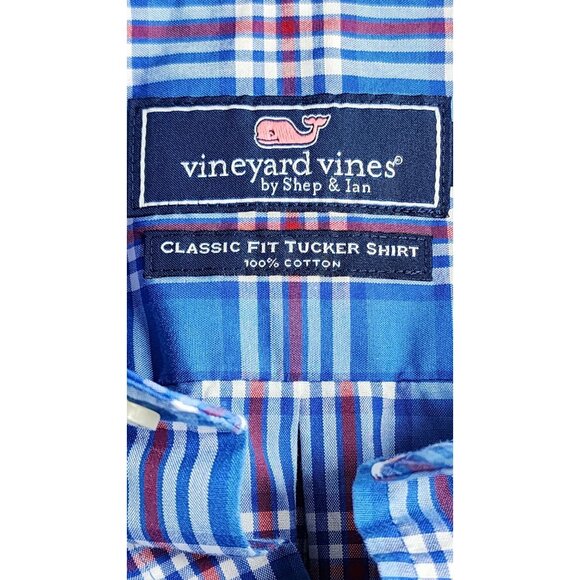 Vineyard Vines By Shep & Ian Classic Fit Tucker 100% Cotton Blue Plaid Shirt - Picture 16 of 16